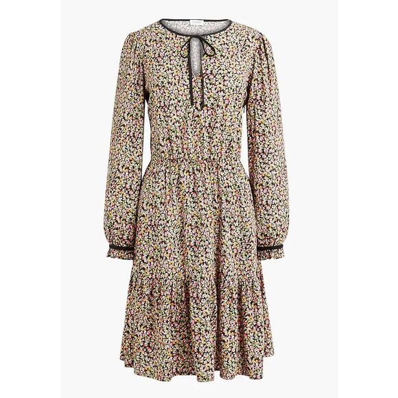 J. CREW NWT BT845 Floral Print Long-sleeve Tie-Neck Dress  // 6 - Picture 1 of 12